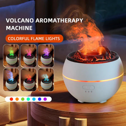 Volcanic Flame Aroma Diffuser (Black Ordinary Style)- 360ml Ultrasonic Humidifier with 7-Color LED Light and Adjustable Mist for Home and Office - Mekamart Australia