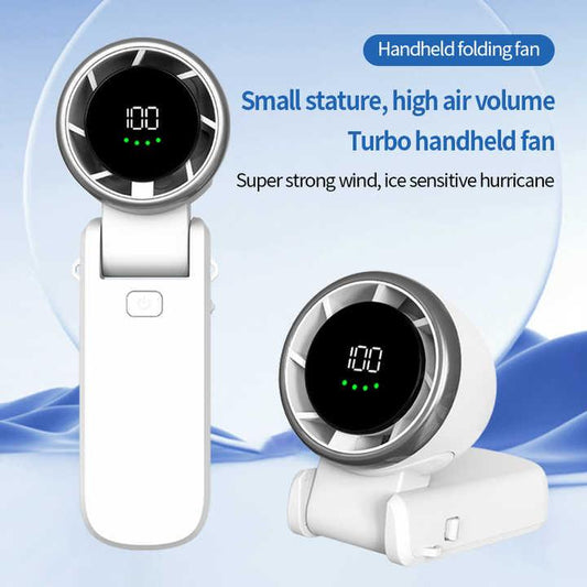 White Portable USB Rechargeable Handheld Fan with Digital Display - Mekamart Australia