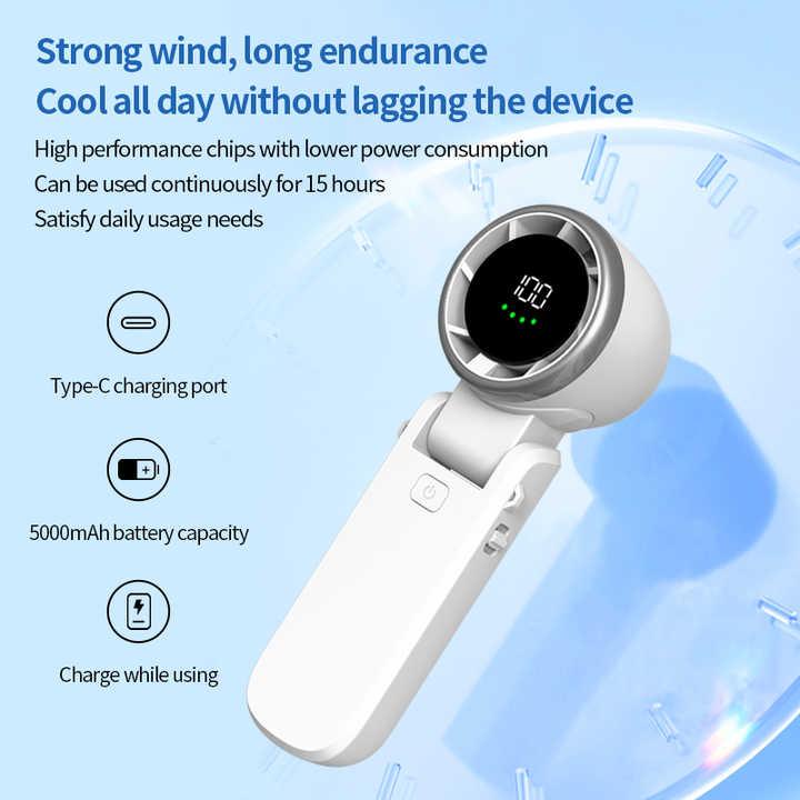 Black Portable USB Rechargeable Handheld Fan with Digital Display - Mekamart Australia