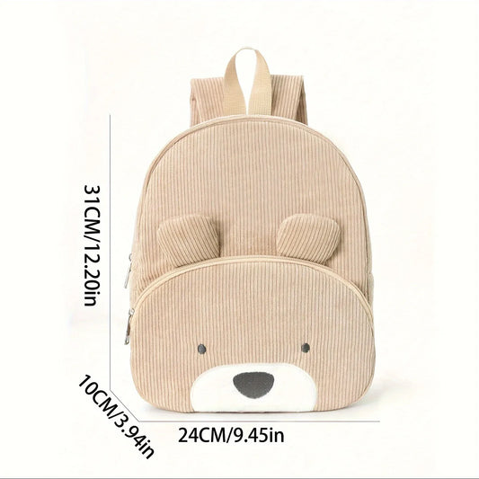 Cute Pink Bear Backpack - Soft Corduroy Material with Adjustable Straps - Mekamart Australia