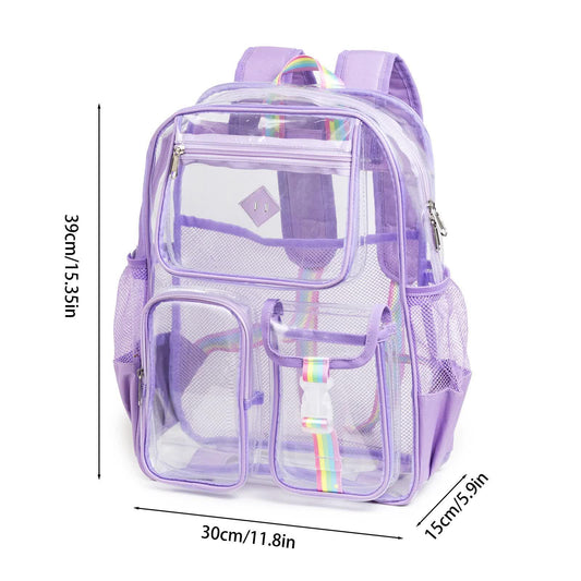 Black Clear Transparent Backpack - Stylish PVC School Bag with Multiple Pockets - Mekamart Australia