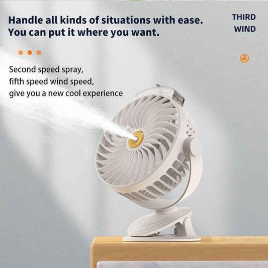 Blue Portable Clip-On Mist Fan - Rechargeable Cooling Fan with Adjustable Spray Modes - Mekamart Australia