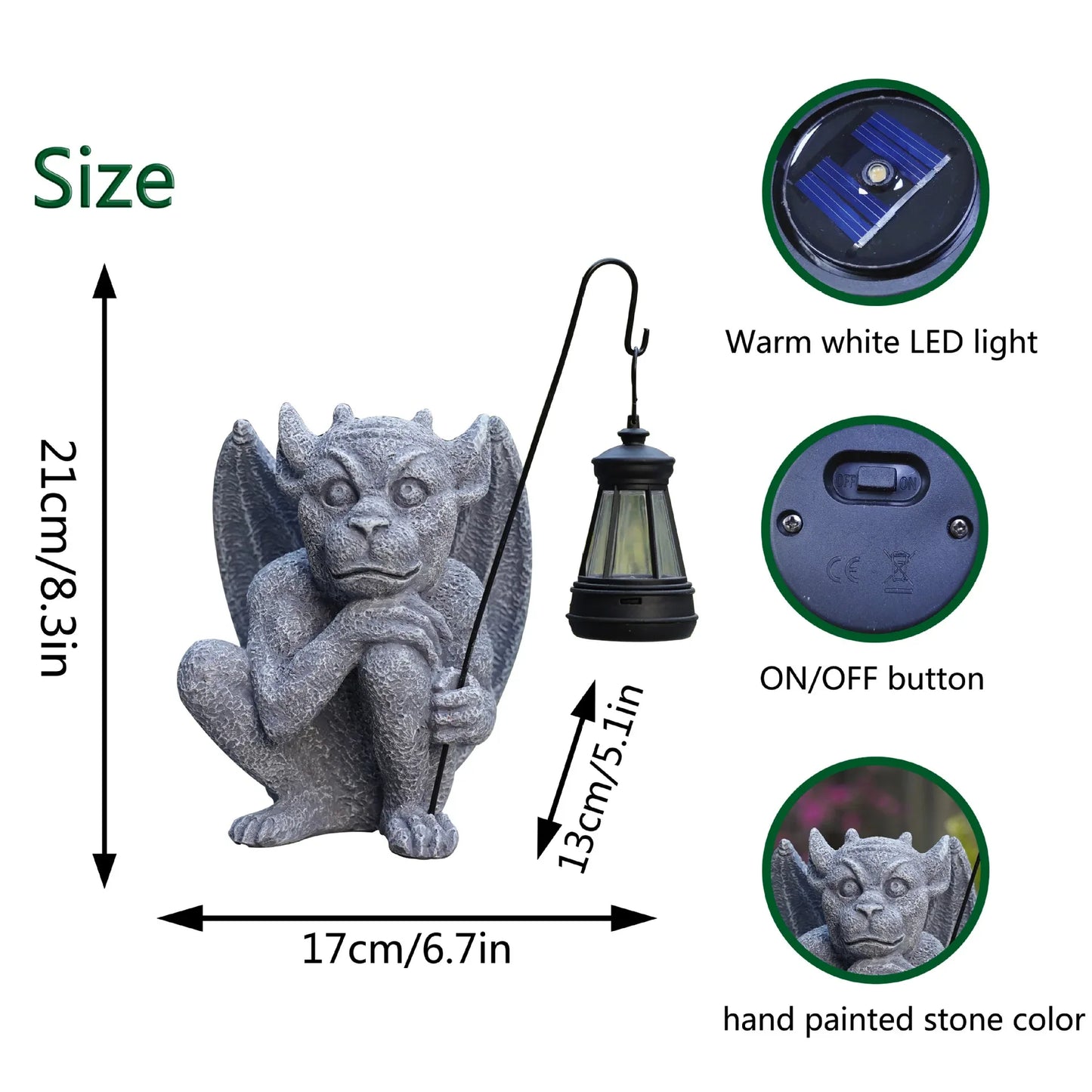 Solar-Powered Gargoyle Statue with LED Lantern – Gothic Outdoor Halloween Garden Decor - Mekamart Australia