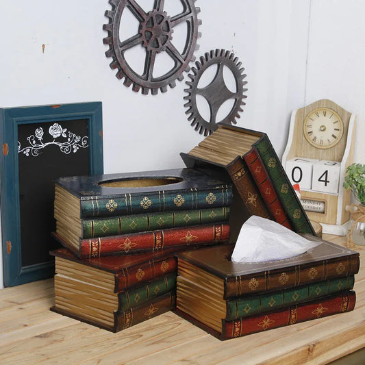 1 Piece Dark Blue Vintage Wooden Tissue Box - Creative Book-Shaped Tissue Holder for Home and Restaurant - Mekamart Australia