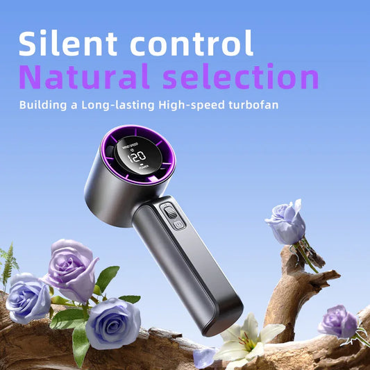 White Portable Handheld Fan with 120-Speed Display - USB Rechargeable Mini Cooling Fan for Outdoor Use - Mekamart Australia