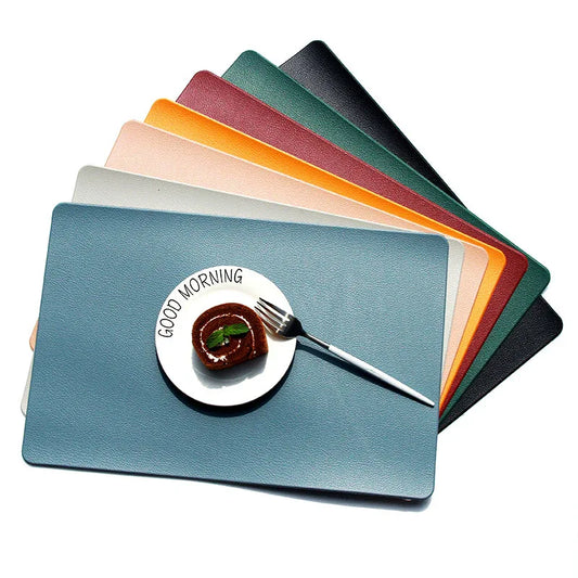 5 PCS Orange Nordic Style Leather Placemat - Anti-Slip, Heat-Resistant Table Mat 30cm x 45cm - Mekamart Australia