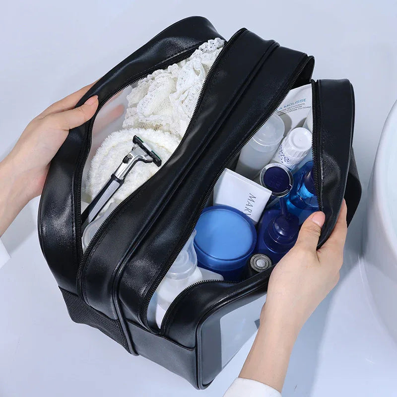 2PCS Dual-Layer Transparent PU Cosmetic Pouch - Wet and Dry Separation, Large size(31*15*20cm)- Black - Mekamart Australia