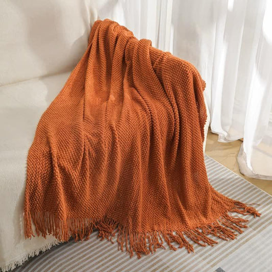 Orange Premium Woven Knitted Throw Blanket with Tassels | Soft, Cozy Sofa & Bed Blanket, Perfect for Office or Afternoon Naps 127x172cm - Mekamart Australia