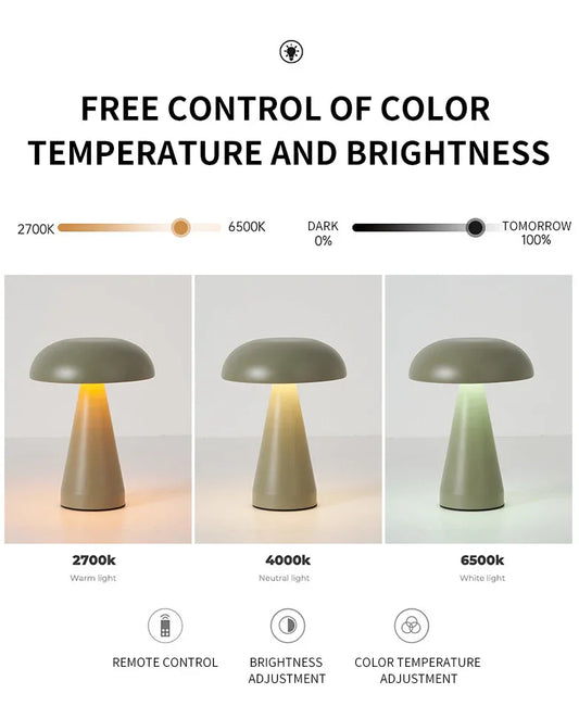 Bronze Metal Mushroom Table Lamp - Rechargeable Touch Control Ambient Light with Remote - Mekamart Australia