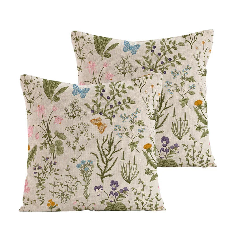 Style 2 Wildflower Linen Pillow Cover - Botanical Print Cushion Case (One pair: 45x45cm) - Mekamart Australia
