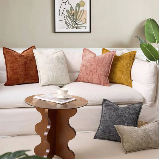 Coffee Chenille Crosshatch Textured Pillow Covers Set of 2 - Modern Minimalist Sofa Bed Cushion Covers 45x45cm & 30x50cm(without pillow core) - Mekamart Australia