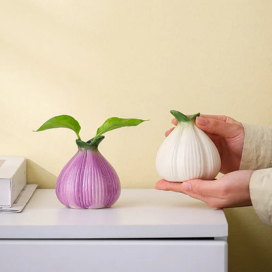 2 Pcs Purple Creative Onion-Shaped Ceramic Vase for Hydroponic Plants - Cute INS Style Floral Decor for Living Room or Office - Mekamart Australia