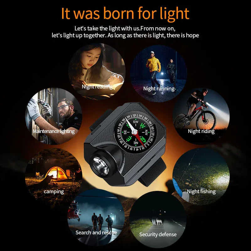 XPG Wrist Light for Outdoor Camping - Rechargeable LED Running Light with Compass and Watch for Survival and Adventure - Mekamart Australia