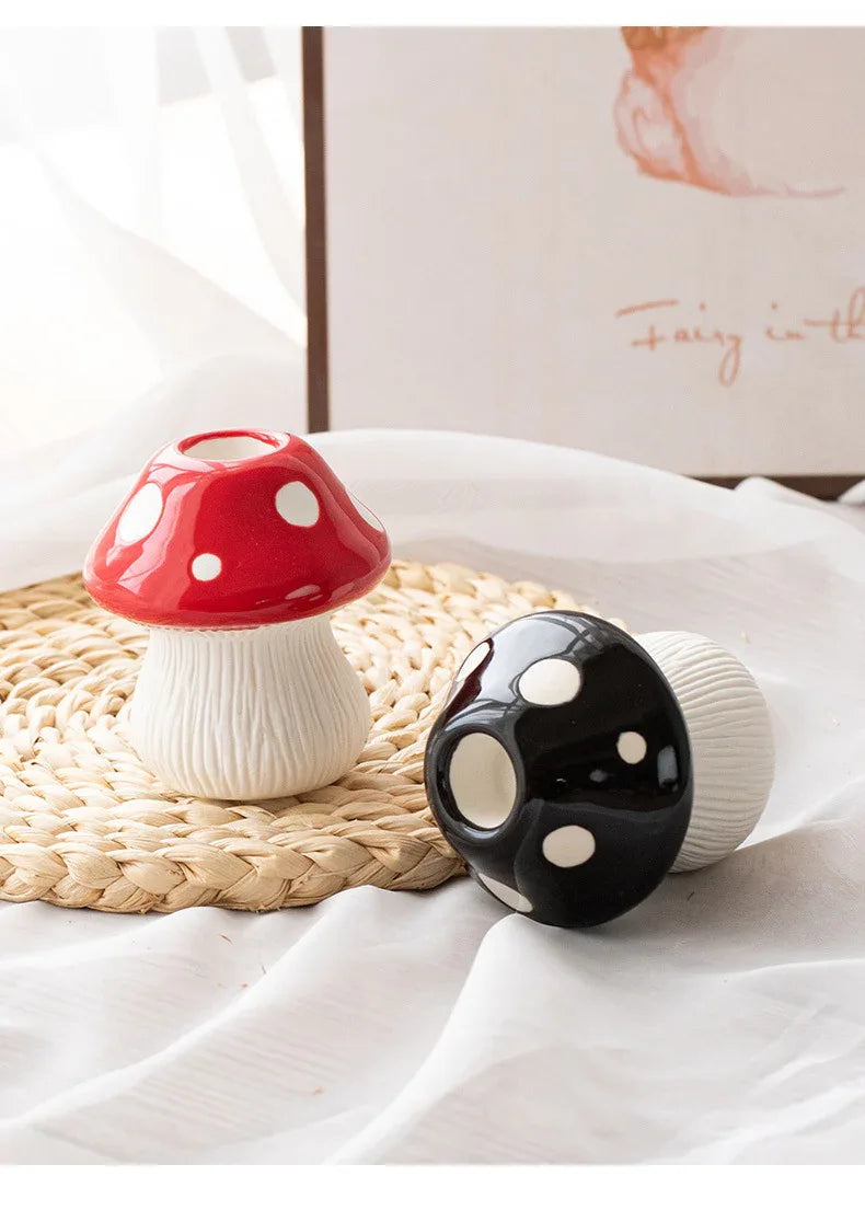 Middle Size Red Whimsical Ceramic Mushroom Vase - Decorative Floral & Hydroponic Planter - Mekamart Australia