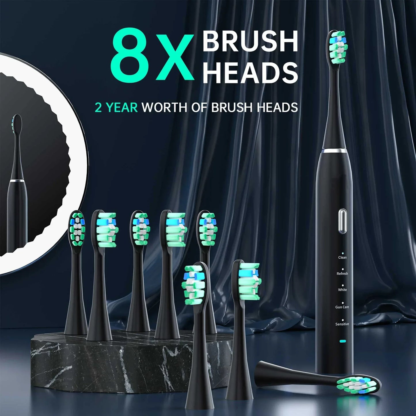 Advanced Electric Toothbrush with 5 Modes and 8 Brush Heads(Black) - Mekamart Australia