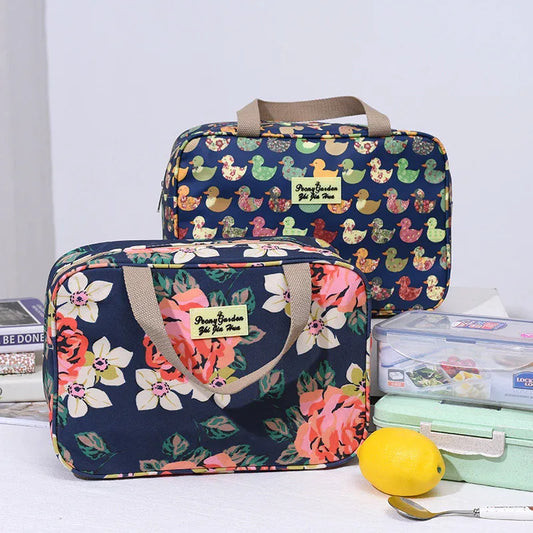 Versatile Portable Handled Bag - Durable Waterproof Fabric, Ideal for Toiletries, Lunch & Travel(Leaves) - Mekamart Australia