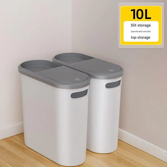 Slim Press-Top Trash Can with Top Storage Compartment - Narrow Design for Bathroom & Small Spaces(Ash cover + ash bucket) - Mekamart Australia