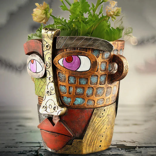 Abstract Face Planter Pot - Artistic Resin Decor for Succulents & Plants (Antique Style - 12.5*12*9CM) - Mekamart Australia