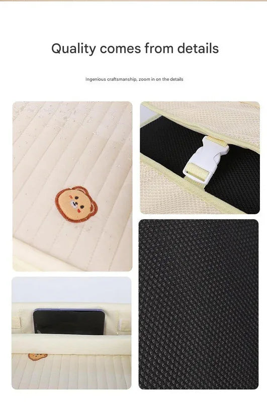 Kids Car Seat Travel Tray - Waterproof Lap Desk with Storage Pockets (Beige bunny - Round) - Mekamart Australia