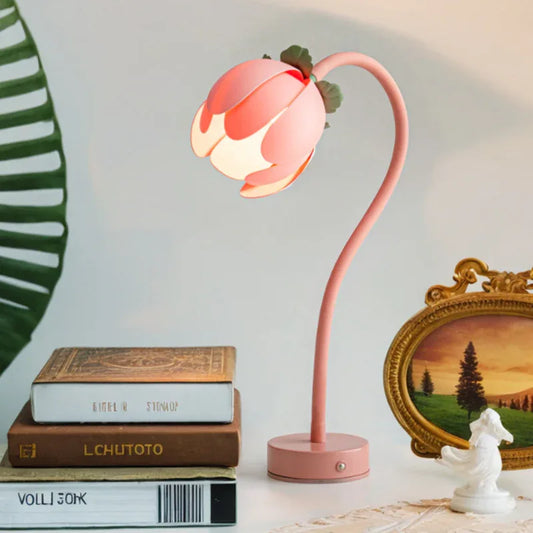 Pink LED Tulip Desk Lamp - Flexible Gooseneck, Decorative Flower Table Light - Mekamart Australia