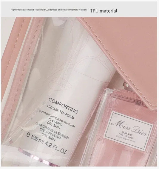 Pink Chic Envelope Makeup Bag with Transparent Waterproof Design - Mekamart Australia