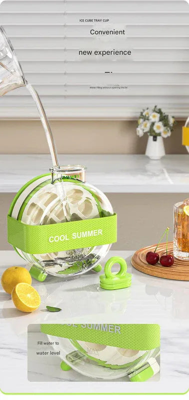 Green Portable Press-Release Ice Cube Maker Bottle - Makes 12 Cubes, Doubles as Bottle - Mekamart Australia