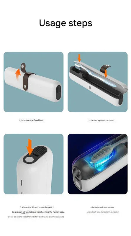 Travel UVC Toothbrush Sanitizer Box - Magnetic Closure, Rechargeable - Mekamart Australia