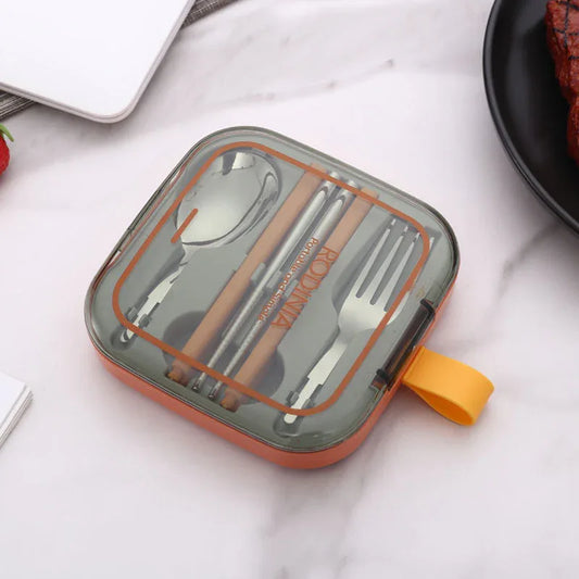 2 Sets Orange And Grey Portable Stainless Steel Cutlery Set - Reusable Utensils (2 Fork, 2 Spoon, 2 pairs of Chopsticks) with Compact Travel Case - Mekamart Australia