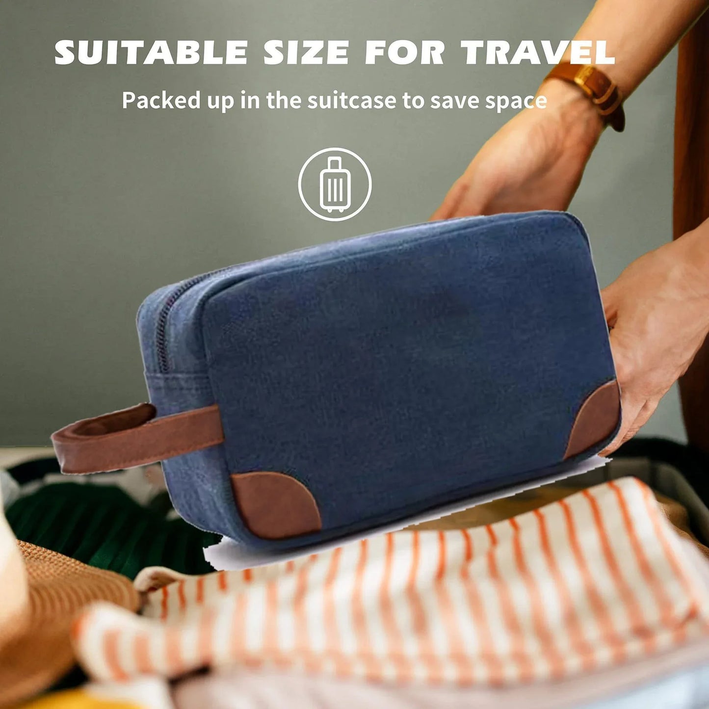 Black And Brown Men's Canvas Toiletry Bag - Large Capacity Water-Resistant Travel Organizer Dopp Kit with Handle - Mekamart Australia