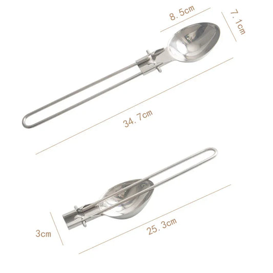 Silver 304 Stainless Steel Folding Camping Ladle - 2 Pack Deep Serving Spoons, Portable & Eco-Friendly - Mekamart Australia