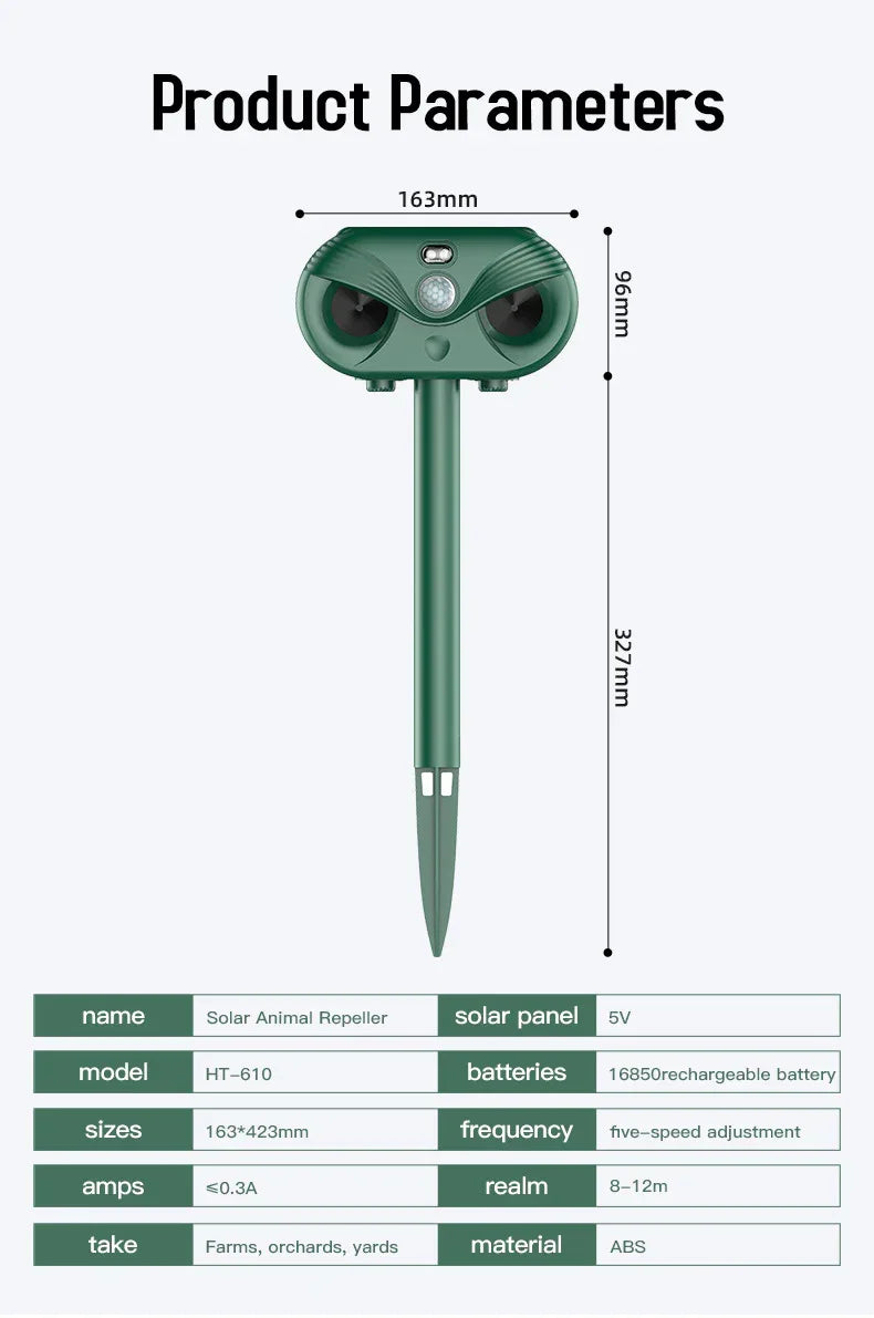 Green Advanced Solar Powered Ultrasonic Animal Repeller - Outdoor Pest Deterrent with Motion Sensor, Strobe Light & Laser - Mekamart Australia