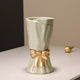 Green Elegant Ceramic Vase with Golden Bow Accent - Textured Relief Flower Holder for Living Room & Dining Table Decor - Mekamart Australia