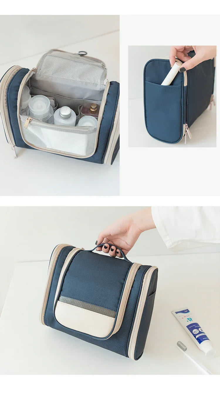 Dark Blue Large Capacity Hanging Travel Toiletry Bag - Portable Waterproof Organizer for Cosmetics, Makeup & Toiletries with Multiple Compartments - Mekamart Australia