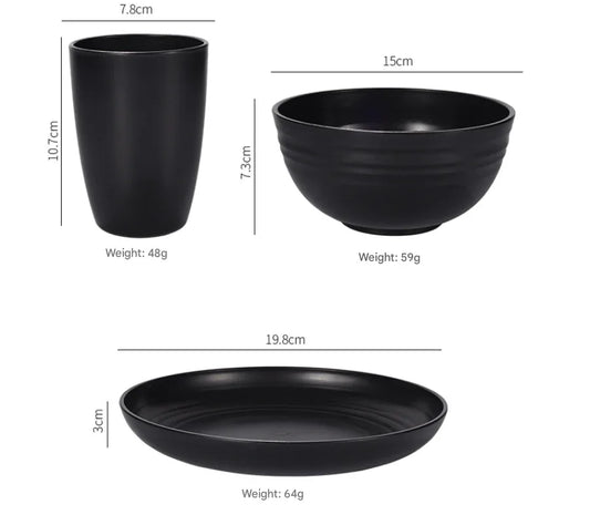 Stylish Light Grey Wheat Straw Dinnerware Set - 24 Pieces Including Plates, Bowls & Cups - Mekamart Australia