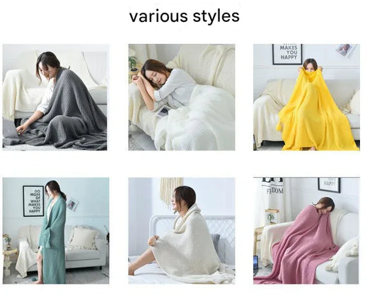 110cm x 150cm White Knitted Sofa Blanket for Autumn and Winter Naps - Mekamart Australia