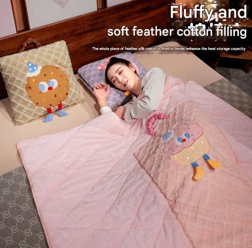 Brown Cartoon Cookie Pillow Blanket 2-in-1 for Winter Car and Office Use - Mekamart Australia