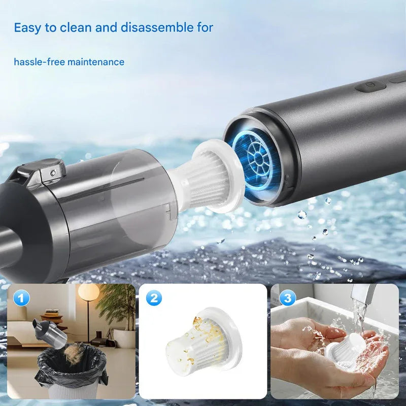 Portable Cordless Handheld Vacuum Cleaner - 16000Pa Suction, 3x2000mAh Battery, Multiple Attachments(black) - Mekamart Australia