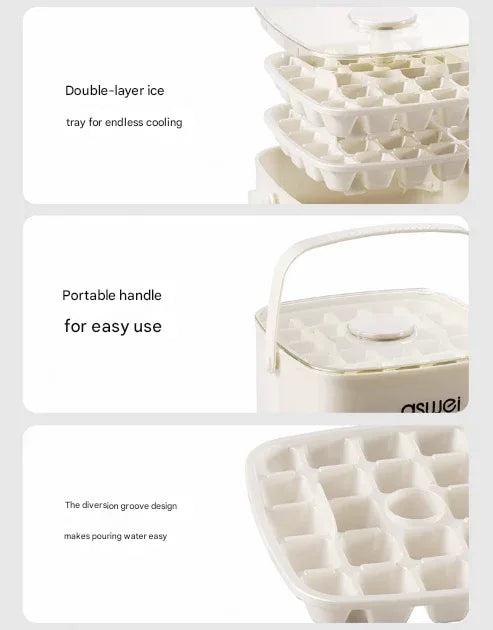White Innovative Press-Release Ice Cube Maker - Dual Layer Trays & Storage Bin (48 Cubes) - Mekamart Australia