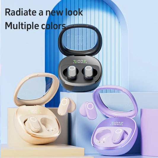 Beige Feather-Light TWS Earbuds - Bluetooth 5.4, Hi-Fi Sound, LED Display Case, 60H+ Playtime, Touch Control - Mekamart Australia