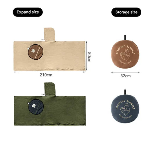 Khaki Cozy 4-in-1 Wearable Fleece Poncho Sleeping Bag - Multifunctional Camping Blanket with Detachable Hood - Mekamart Australia