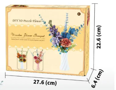 Orange DIY 3D Wooden Flower Bouquet Puzzle Set with Vase - Craft Kit for Kids and Adults - Mekamart Australia