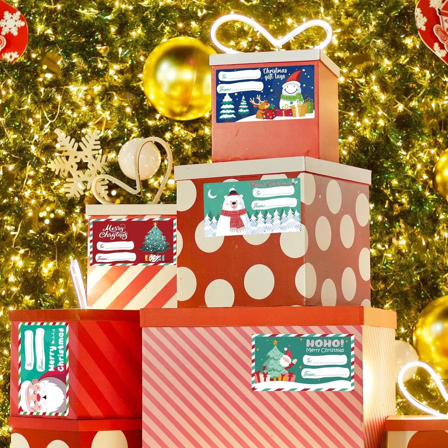 Set of 4 Christmas Gift Tag Sticker Rolls - 2000 Self-Adhesive Labels for Presents - Mekamart Australia