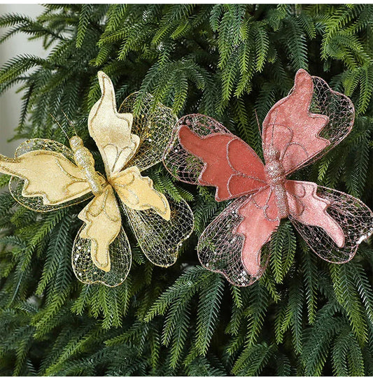 White Large Glitter Butterfly Christmas Ornaments (Set of 2) - Clip-On Decorations for Trees & Wreaths - Mekamart Australia