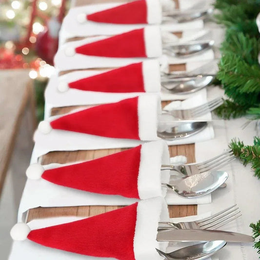 Mini Santa Hat Cutlery Holders (100-Pack) - Festive Christmas Wine Bottle Toppers & Table Decorations - Mekamart Australia