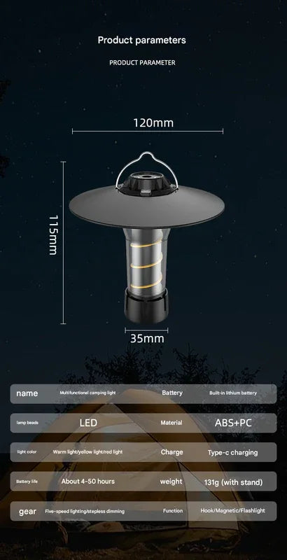 Vintage Lighthouse LED Camping Lantern | 5-Mode Rechargeable Light with Tripod - Mekamart Australia