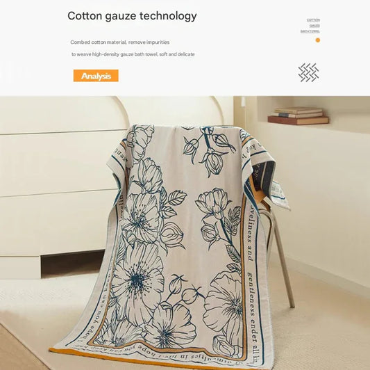 The Story of Broken Flowers 40S Pure Cotton Gauze Bath Towel - Extra Large, Thick, Soft, and Highly Absorbent for Adults - Mekamart Australia