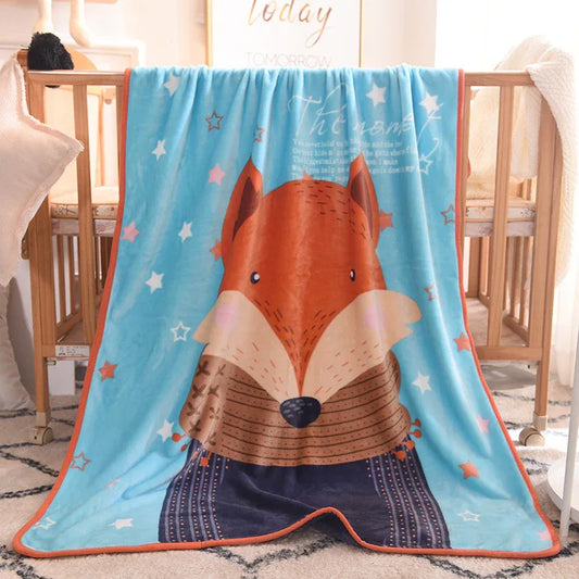 Ultra-Soft Kids Plush Fleece Blanket - Cozy Cartoon Animal Throw for All Seasons (Fox) - Mekamart Australia