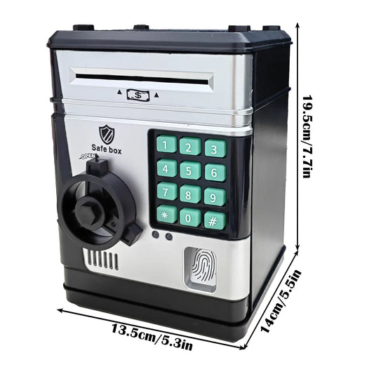 Electronic Piggy Bank Safe Box for Kids - Automatic Bill & Coin Bank with Password Protection, Music & Lights(black) - Mekamart Australia