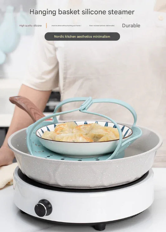 Large Pink Flexible Silicone Steamer Basket with Heat-Resistant Handles - Food-Grade Vegetable Steamer Insert for Pots & Pans - Mekamart Australia