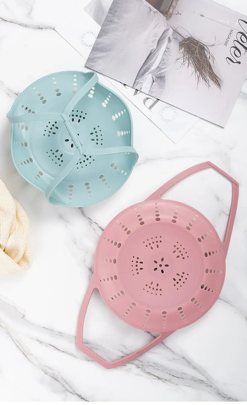Small Blue Flexible Silicone Steamer Basket with Heat-Resistant Handles - Food-Grade Vegetable Steamer Insert for Pots & Pans - Mekamart Australia